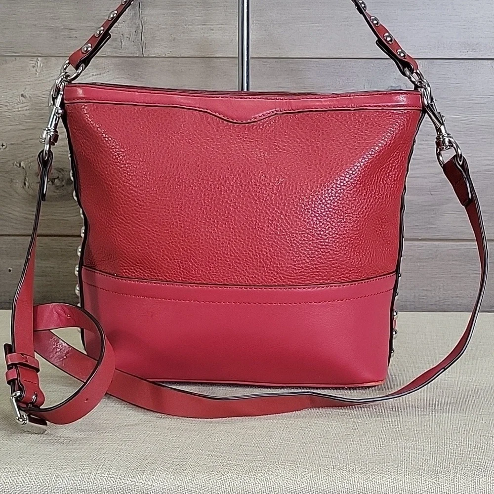Rebecca Minkoff Blythe Red Studded Leather Shoulder Bag Purse Handbag